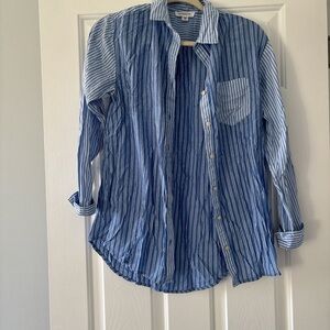 beachlunchlounge Cotton & Modal Blue Striped Casual Button-Down Shirt